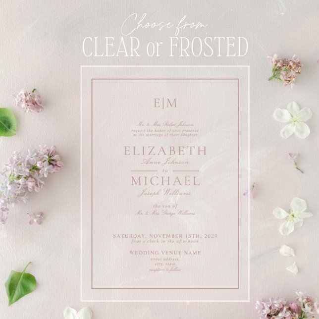 Elegant Dusty Rose Classic Script Monogram Wedding Acrylic Invitations (Creator Uploaded)