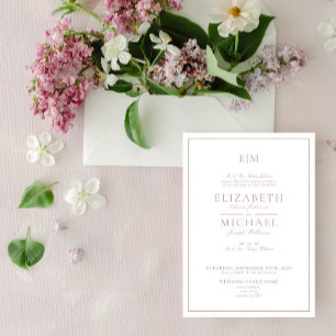 Elegant Dusty Rose Classic Script Monogram Wedding Invitation