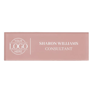 Elegant Dusty Rose Custom Logo Employee Staff Name Tag