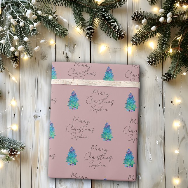 Elegant Dusty Rose Custom Merry Christmas Tree Wrapping Paper (Creator Uploaded)