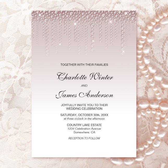 Elegant Dusty Rose Diamonds Wedding Invitation (Creator Uploaded)
