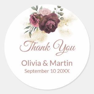 Elegant Dusty Rose Floral Classic Round Sticker