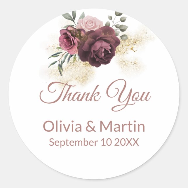 Elegant Dusty Rose Floral Classic Round Sticker (Front)