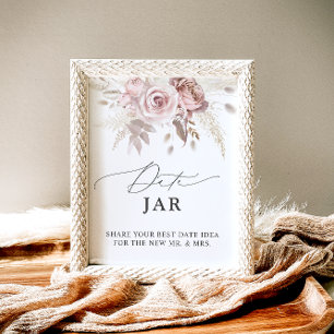 Elegant Dusty Rose Floral Date Jar Bridal Game Poster
