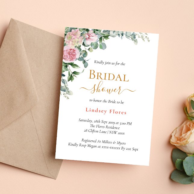 Elegant Dusty Rose Floral Rustic Bridal Shower Invitation (Creator Uploaded)