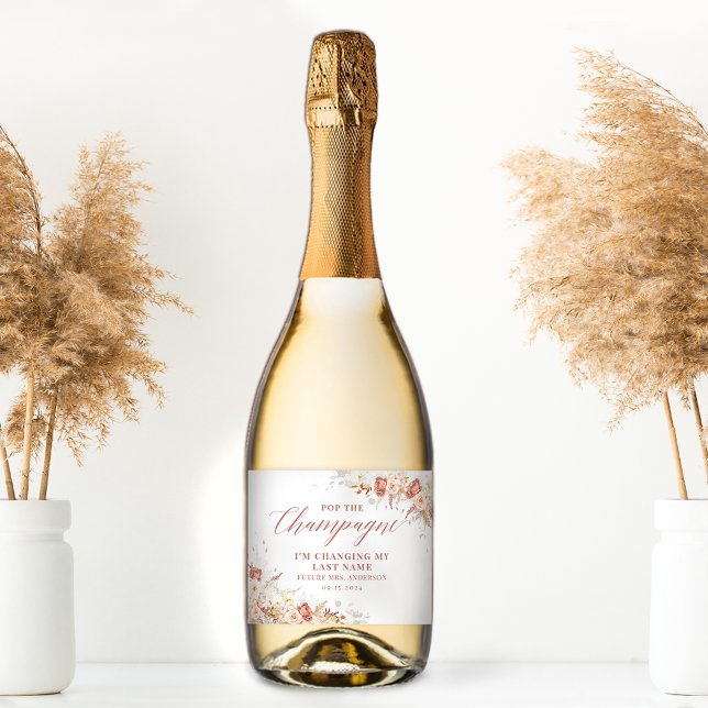Elegant Dusty Rose Floral  Sparkling Wine Label (Creator Uploaded)