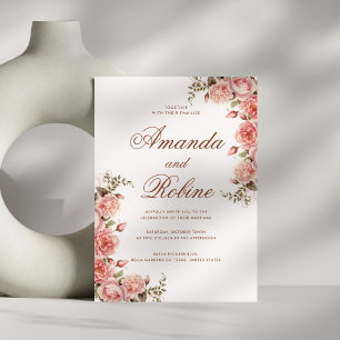 Elegant Dusty Rose Floral Wedding Invitation