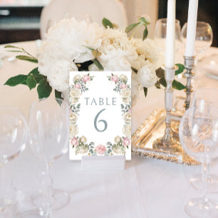 Elegant Dusty Rose Floral Wedding Table Numbers