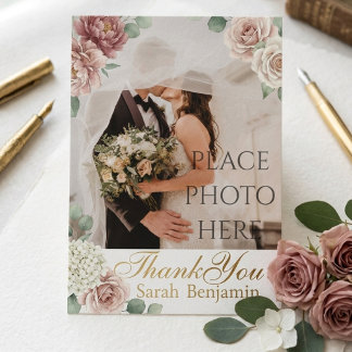 Elegant Dusty Rose Geometric Floral Watercolor  Thank You Card