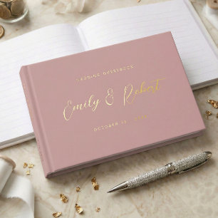 Elegant Dusty Rose Gold Calligraphy Wedding Photo Guest Book