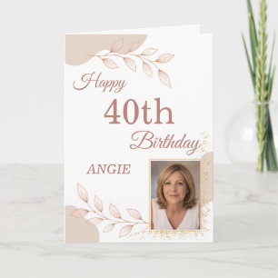 Elegant Dusty Rose Gold Photo 40th Birthday Card