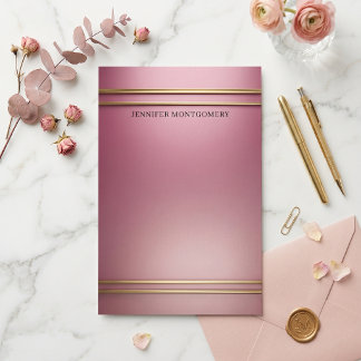Elegant Dusty Rose Gradient Gold Foil Stripe Name Stationery