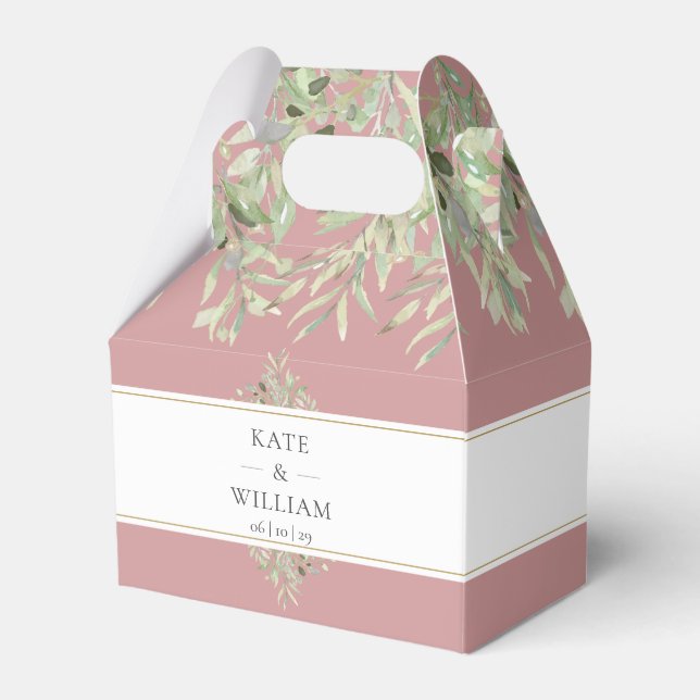 Elegant Dusty Rose Greenery Wedding Favor Box (Front Side)