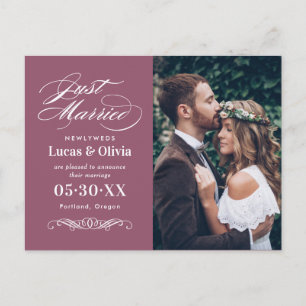 Elegant Dusty Rose Just Married Photo Announcement Postcard