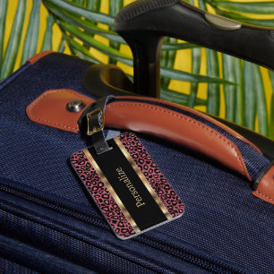 Elegant Dusty Rose Leopard Animal Print   DIY Text Luggage Tag