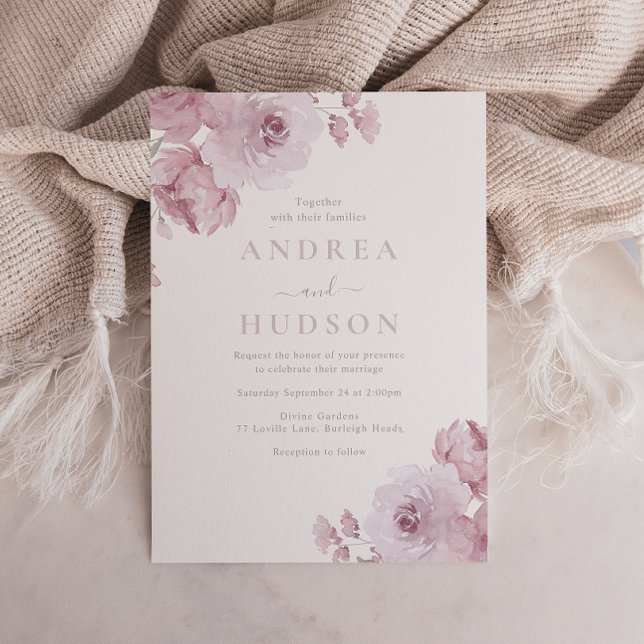  Elegant Dusty Rose Mauve Blush Floral Wedding Invitation (Creator Uploaded)