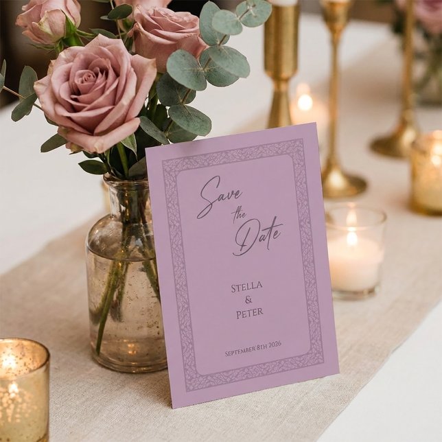 Elegant Dusty Rose Mauve Frame Script Save The Date (Creator Uploaded)