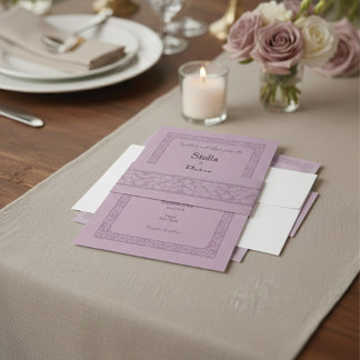 Elegant Dusty Rose Mauve Vintage Pattern Wedding Invitation Belly Band