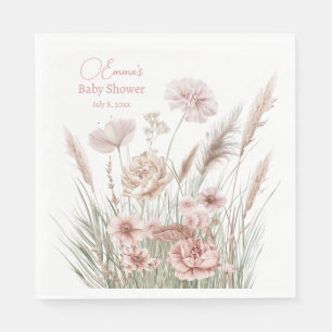 Elegant Dusty Rose Meadow Flowers Baby Shower Napkin