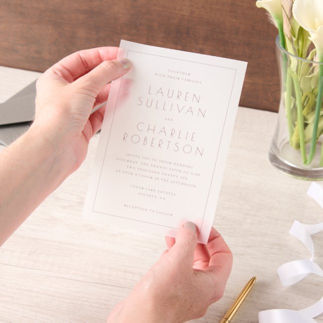 Elegant Dusty Rose Minimalist Vellum Invitations (Handheld)