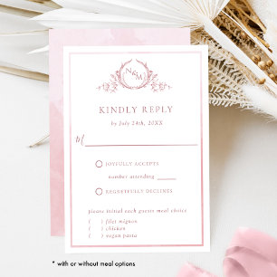 Elegant Dusty Rose Monogram and Watercolor RSVP Card