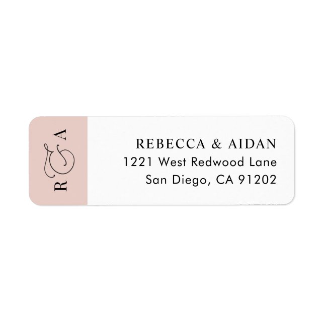 Elegant Dusty Rose Monogram Wedding Return Address (Front)