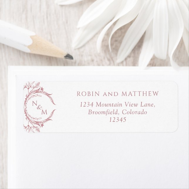 Elegant Dusty Rose Monogram Wedding Return Address (Insitu)