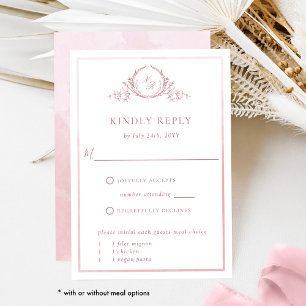 Elegant Dusty Rose Monogram with Watercolor RSVP Card