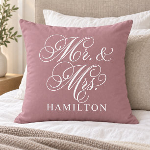 Elegant Dusty Rose Mr and Mrs Wedding Throw Pillow