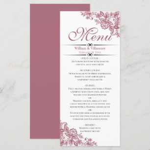 Elegant Dusty Rose on White Wedding Menu