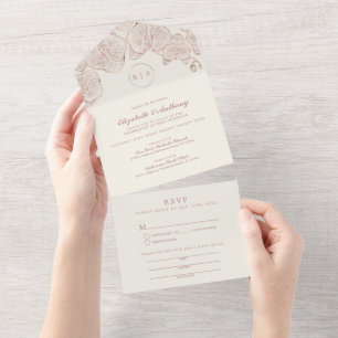 Elegant Dusty Rose Orchid Monogram Photo Wedding All In One Invitation