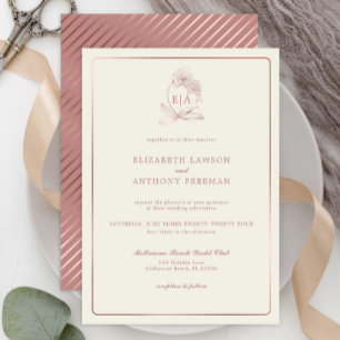 Elegant Dusty Rose Orchid Monogram Wedding  Invitation