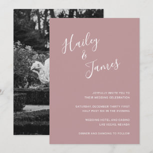 Elegant Dusty Rose Photo Modern Wedding Invitation