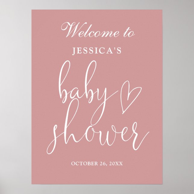 Elegant Dusty Rose Pink Baby Shower Welcome Sign (Front)