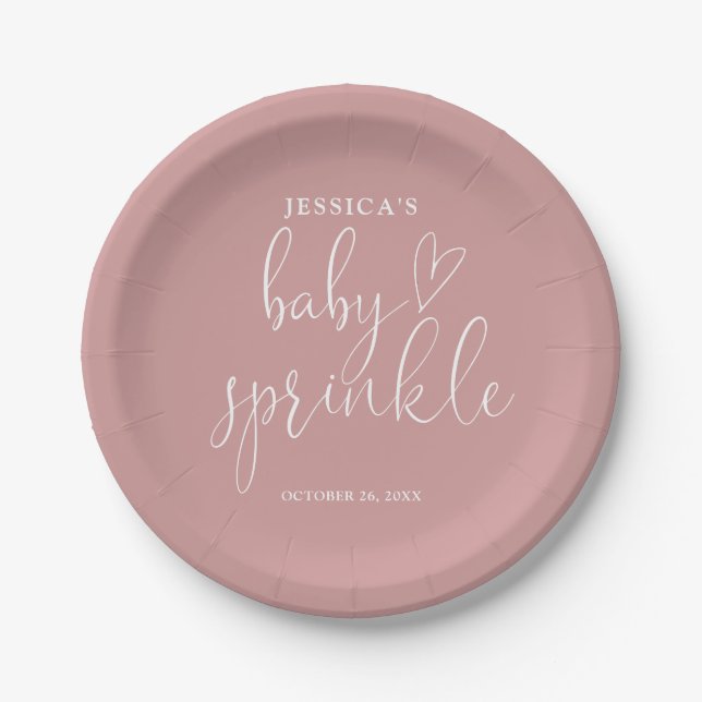 Elegant Dusty Rose Pink Baby Sprinkle Shower Paper Plate (Front)