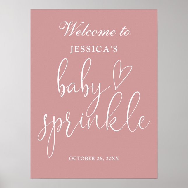 Elegant Dusty Rose Pink Baby Sprinkle Welcome Sign (Front)