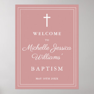 Elegant Dusty Rose Pink Baptism Welcome Sign