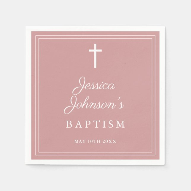 Elegant Dusty Rose Pink Border Baptism Napkin (Front)