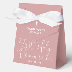 Elegant Dusty Rose Pink First Holy Communion Favor Box
