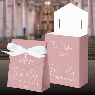 Elegant Dusty Rose Pink First Holy Communion Favor Box