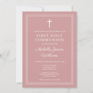 Elegant Dusty Rose Pink First Holy Communion Invitation