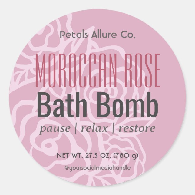 Elegant Dusty Rose Pink Floral Bath Bomb Label (Front)