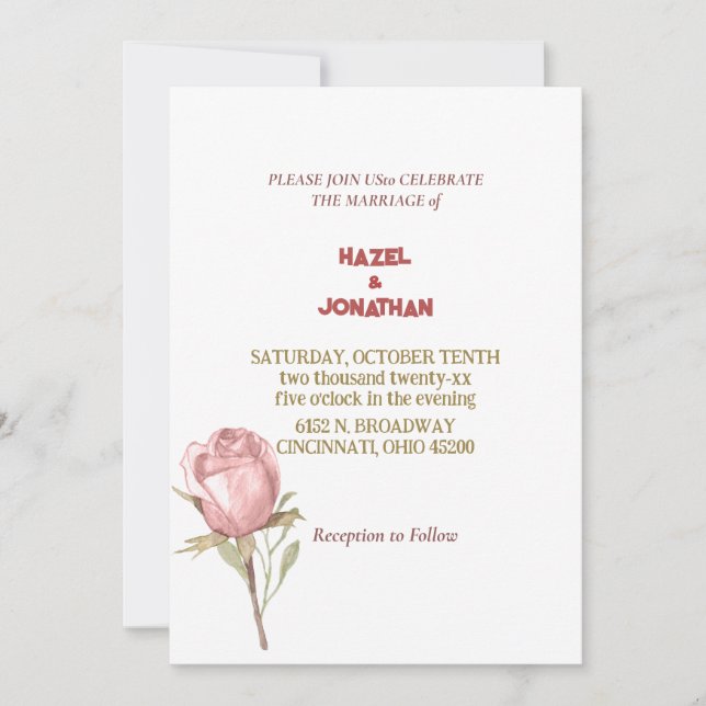Elegant Dusty Rose Pink Floral Wedding Invitation (Front)