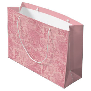 Elegant Dusty Rose Pink Rococo Revival Toile  Large Gift Bag