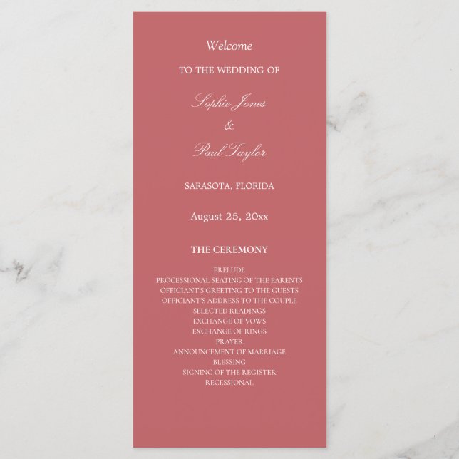 Elegant Dusty Rose Pink Wedding Program (Front)