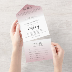 Elegant Dusty Rose Script Wedding All In One Invitation