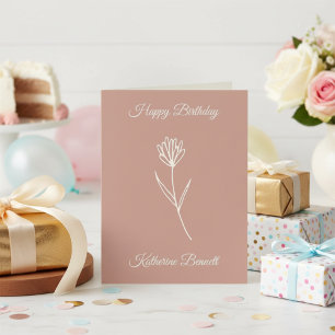 Elegant Dusty Rose Simple Flower Name Birthday Card