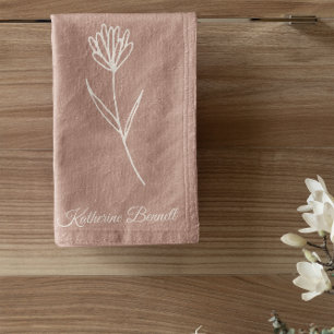 Elegant Dusty Rose Simple Flower Name Hand Towel