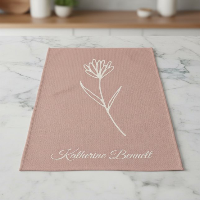 Elegant Dusty Rose Simple Flower Name Kitchen Towel (Creator Uploaded)