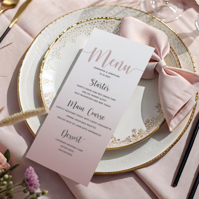 Elégant Dusty Rose Simple Mariage Dîner Menu (Créateur téléchargé)